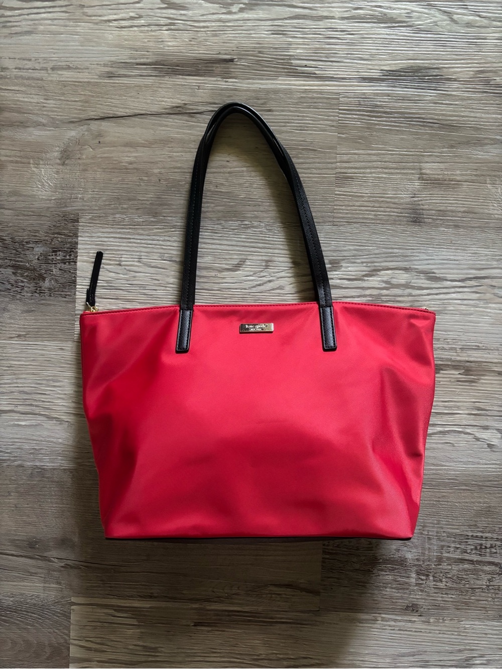 Kate Spade Red Tote Bag with Black Bottom and Handles - Classic Everyday Carry